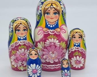 4" Nesting dolls Ukrainian matryoshka 5 in 1 Wooden toy for kids and home decor Russian doll Handmade in Ukraine set 1