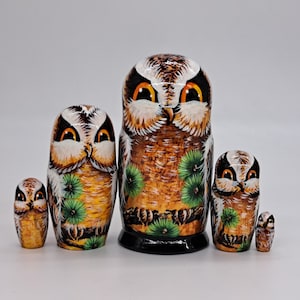4&quot; Owl nesting dolls Bird matryoshka 5 in 1 Made in Ukraine Wooden toy Stacking dolls Gift Home decor For owl collectors Russian doll