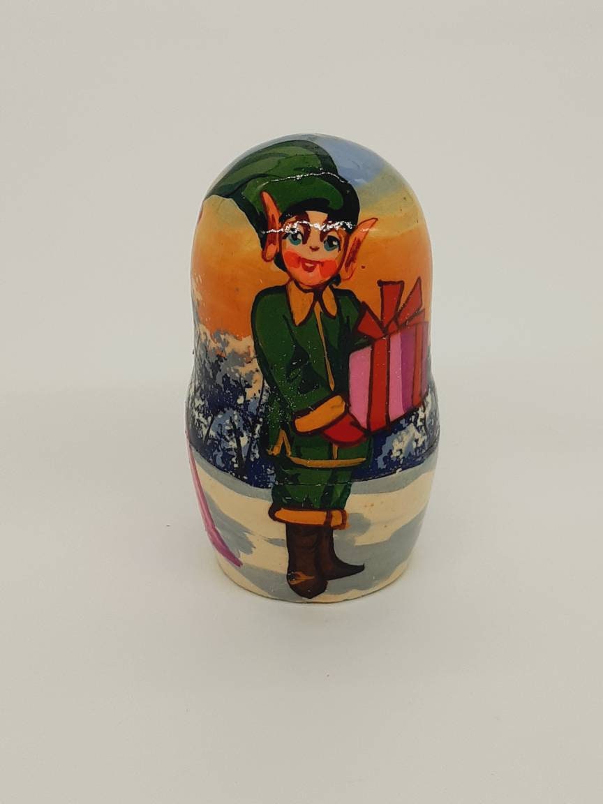 Lot De 5 Poupées Gigognes Magicien D’Oz + Père Noël – Matriochka Bois Peint, 8,9 Cm Max, Porte-clés Inclus