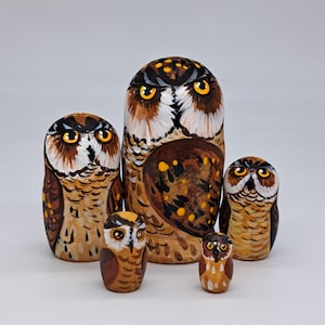 4 "Nesting dolls Eule Matroschka 5 in 1 Made in Ukraine Holzspielzeug Stapeln Russische Puppe Geschenk für Kinder und Sammler