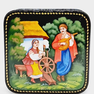 Ukrainian Lacquer Miniature Palekh style jewelry box (2020) Hand painted by Tanchuk in Ukraine Exclusive collection