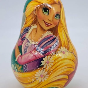 5.5&quot; Roly Poly Cartoon princess Wooden toy Ratle Hand made in Ukraine room decor Good fot kids Ukrainian artist made