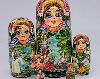 Matriochka Poupées gigognes artistiques Poupée russe 5 en 1 Jouet en bois Fait à la main et peint en Ukraine Décoration d'intérieur Artiste ukrainien - France