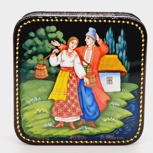 Ukrainian Lacquer Miniature Palekh style jewelry box (2020) Hand painted by Tanchuk in Ukraine