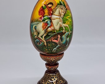 Orthodox Icon Wooden figurine Egg shape Handmade and painted in Ukraine in 2023 for collection or gift Home office church decor