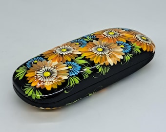 Étui à Lunettes Peint à La Main – Motif Fleurs – 6.4 X 2.3 X 1.1 Pouces – Fait Main Russie