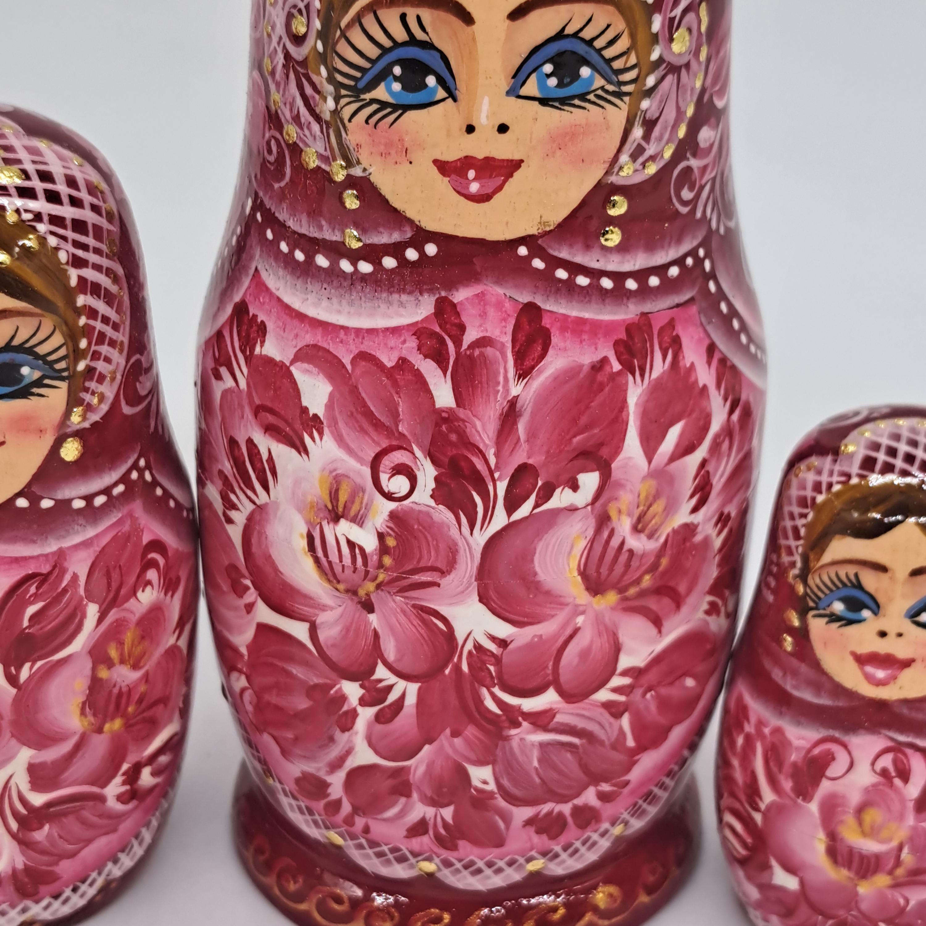 手作りの花柄マトリョーシカ人形：5in1の木製入れ子人形 - Etsy 日本