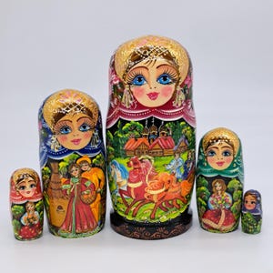 Muñecas rusas 5 en 1 de 7 pulgadas, matrioskas, hechas a mano en Ucrania, juguete de madera, obra de arte ucraniana.