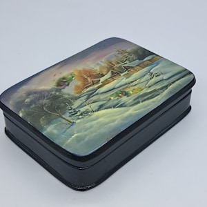 Lacquer miniature box Handmade and painted box Papier mache 2021 signed by artist Solovyova Russian box