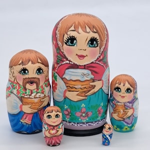 Poupées gigognes artistiques Matriochka ukrainienne 10 cm de haut, 5 en 1 Jouet en bois pour enfants et décoration d&#39;intérieur Poupée russe Fait main en Ukraine 2022, lot de 10