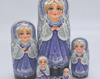 7" Nesting dolls matryoshka "Beautiful lady" 5 in 1 Handmade in Ukraine Wooden toy Stacking dolls Home decor Good for kids and gift