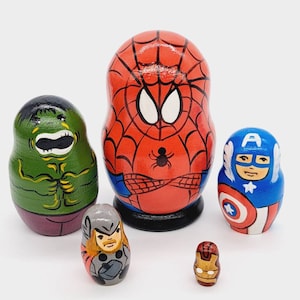 Cartoon movie hero Nesting dolls 4&quot; tall Matryoshka 5 in 1 Wooden toy Russian doll Handmade and hand painted in Ukraine in 2022