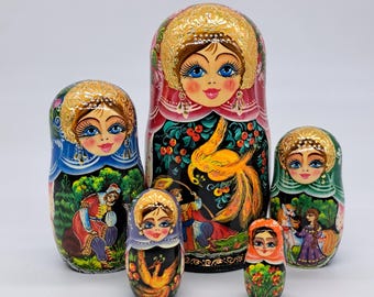6.5" Firebird Nesting dolls 5 in 1 matryoshka Hand crafted in Ukraine Wooden toy Artwork