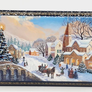Lacquer miniature box “Christmas time holiday&quot; made in Ukraine Hand painted jewelry box