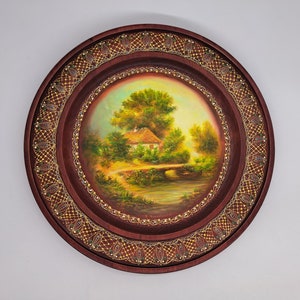 Wooden painted plate Oil painting Home wall decor Ukrainian folk art Handmade in Ukraine Good for gift Home decor