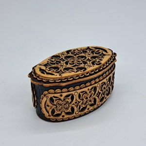 Hand Carved Birch Bark Jewelry Box: Embossed Wooden Casket