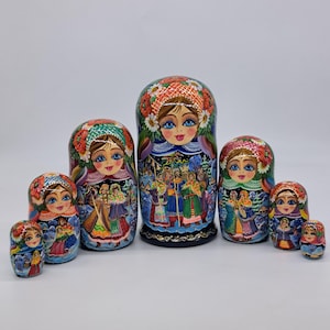 8&quot; Nesting dolls Matryoshka 7 in 1 Ukrainian Christmas Handmade and painted in Ukraine Artwork Wooden toy Home decor Collection