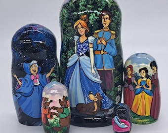 7 "Aschenputtel Puppen Matroschka Handgemalte 5 in 1 Kunstwerk Holzspielzeug Wohnkultur Russische Puppe Stapelpuppen