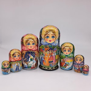 8&quot; Folk Nesting dolls 7 in 1 matryoshka  fairytale Wooden toy Made in Ukraine