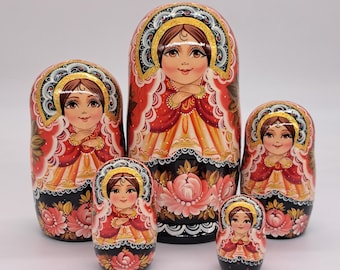 7" Nesting dolls matryoshka 5 in 1 Princess Handmade in Ukraine Wooden toy Stacking dolls Home decor Good for kids and gift
