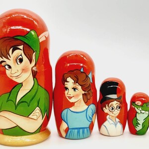 Hand Painted Cartoon Heroes Nesting Doll: 5-in-1 Wooden Matryoshka Set