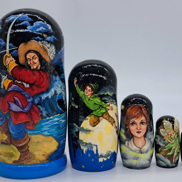 7" Nesting dolls Peter Pan Matryoshka Handmade and painted in Ukraine Wooden toy Stacking dolls Russian doll 5 in 1 Gift for kids Home decor