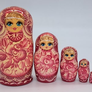 Nesting dolls matryoshka Beauty girl (4"tall, 5 in 1). Handmade in Ukraine Wooden toy