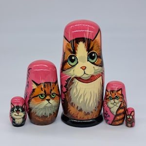 5&quot; Nesting dolls 5 in 1 Cats friends Matryoshka Handmade and painted in Ukraine Wooden toy for kids gifts and collection