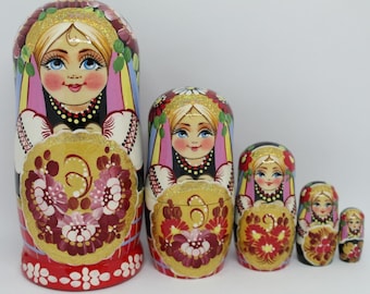 6" Nesting dolls matryoshka 5 in 1 Ukrainian girl Handmade and hand painted in Ukraine Wooden toy art stacking dolls set 6