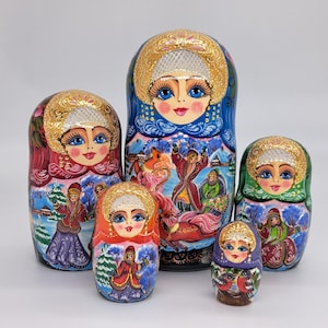 7&quot; Nesting dolls matryoshka 5 in 1 Troyka Russian doll Stacking dolls Handmade in Ukraine Wooden toy Home decor
