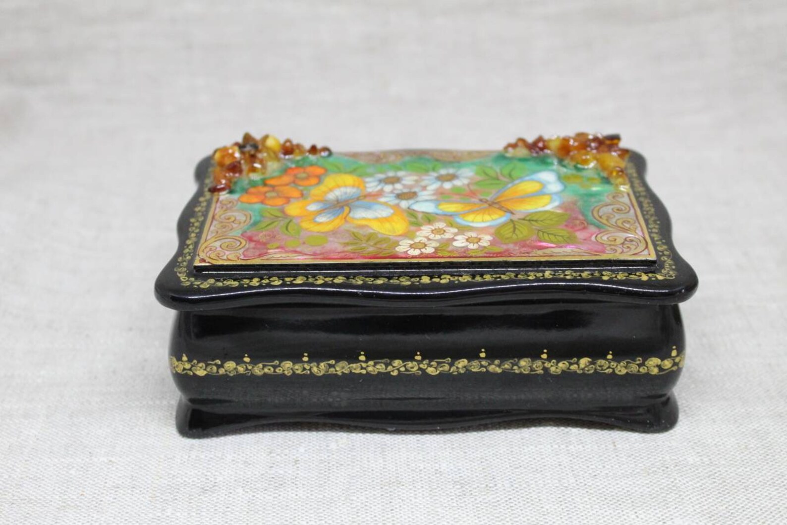 Lacquer box Kholui Butterflys and flowers artist Etsy