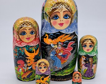 Firebird Nesting Dolls, 5-in-1 Matryoshka, Handcrafted Ukrainian Toy