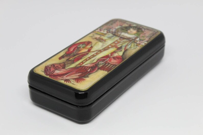 Fedoskino 2020. Mucha Lacquer Box Seasons Russian lacquer miniature Autumn