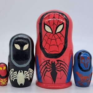 Superhero Nesting Dolls: Hand-Painted Wooden Matryoshka Toy, 4&quot; 5-in-1