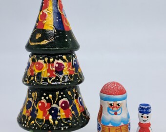 Christmas Nesting Dolls: Hand Painted Santa, Snowman, Tree - 3 in 1
