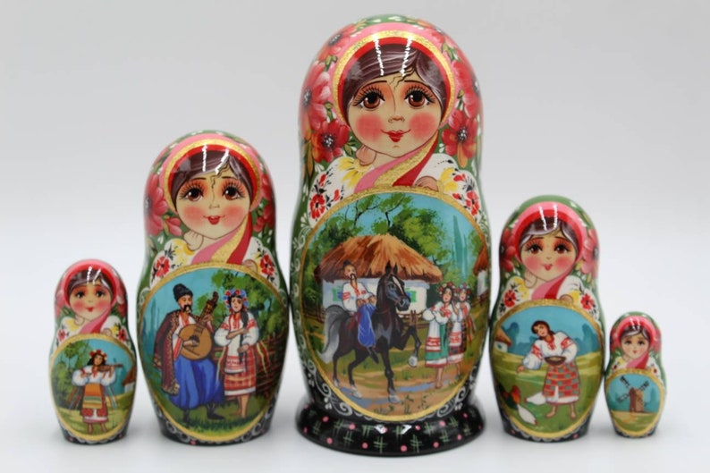 . Details about   Nesting dolls Ukraine" 7"tall, 5 pieces matryoshka "Happy meeting