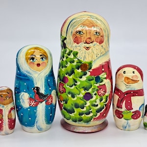 5&quot; Santa Claus nesting dolls Christmas Matryoshka 5 in 1 Handmade in Ukraine Artwork Wooden toy Home decor Stacking dolls New Year gift