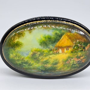 Lacquer miniature box Summer landscape Hand painted jewelry box Handmade in Ukraine Signed