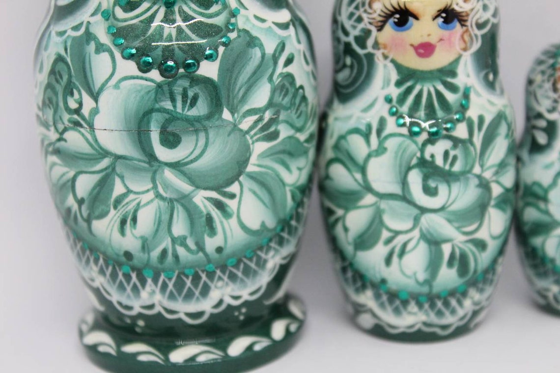 Nesting dolls matryoshka Green flowers and Etsy