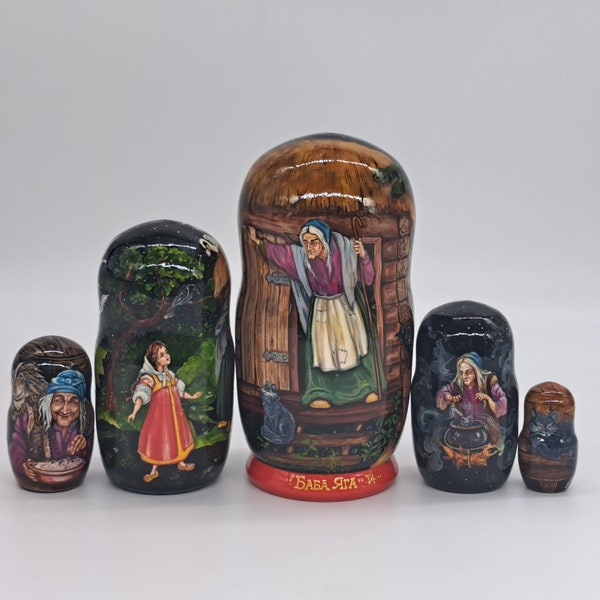 7" Nesting dolls Baba Yaga Matryoshka Exclusively Handmade and painted in Ukraine Wooden toy Stacking dolls Russian doll 5 in 1 Home decor