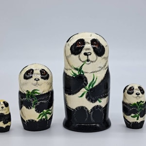 4&quot; Panda Nesting dolls Matryoshka &quot;Happy family&quot; (5 pieces in 1) Handmade in Ukraine