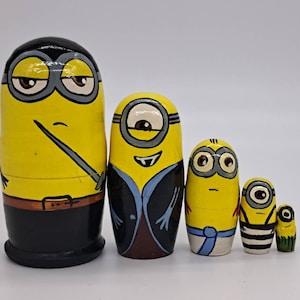 4" Cartoon hero Nesting dolls Matryoshka 5 in 1 Handmade and hand painted in Ukraine Wooden toy Good for kids and gift