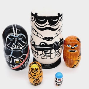 Comic cartoon movie hero Nesting dolls 4&quot; tall Matryoshka 5 in 1 Wooden toy Russian doll Handmade and hand painted in Ukraine