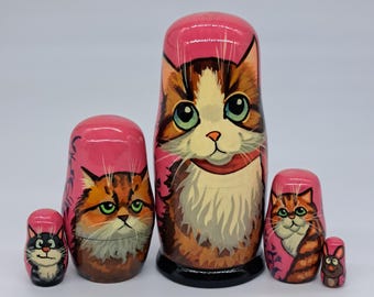5" Cats Russian doll Matryoshka Handmade and painted in Ukraine nesting dolls Animal stacking dolls 5 in 1 Wooden toy for kids home decor