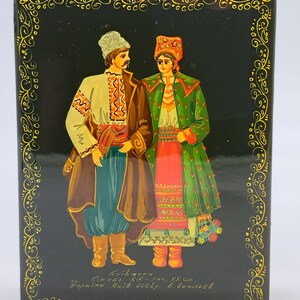Ukrainian traditional dress Lacquer Miniature Palekh style jewelry box (2008) Hand painted in Ukraine Exclusive collection