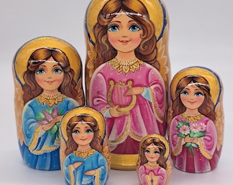 Nesting dolls, matryoshka  "Angel with arch" (7" tall,5 pieces inside).Hand crafted.