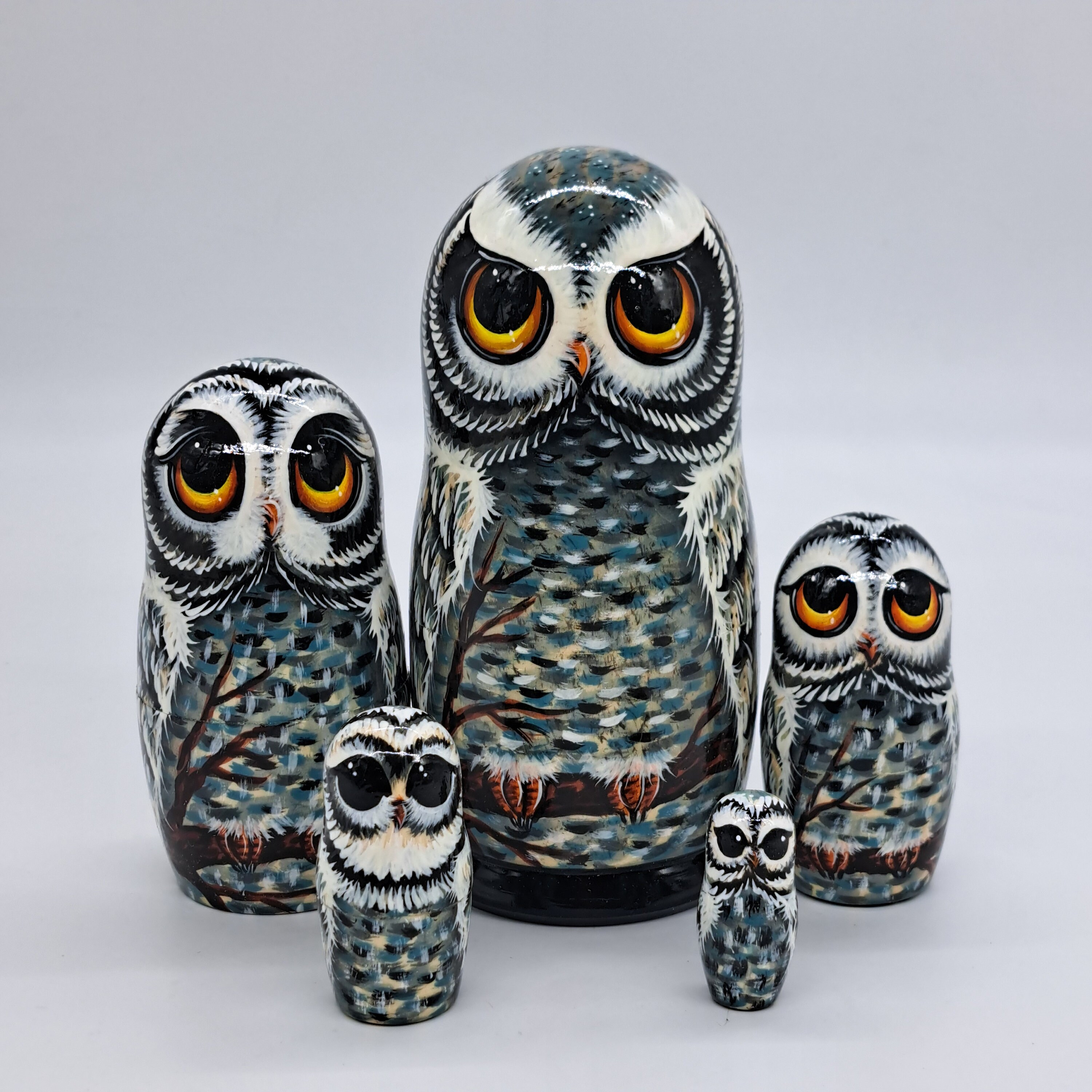 Poupées Russes Matriochka - Peintes à La Main - Petit Oiseau - 5 Pièces - 19 Cm
