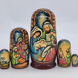 Handmade Nativity Nesting Dolls: 5-in-1 Christmas Matryoshka Decor