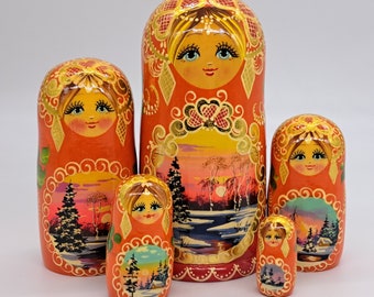 7" Nesting dolls matryoshka 5 in 1 Stacking dolls Handmade in Ukraine Good for gift Wooden toy Ukrainian Style