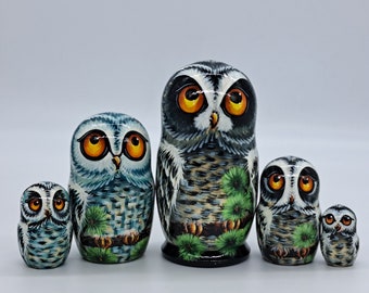 Muñecas Matryoshka de búho polar hechas a mano: Colección Matryoshka 5 en 1